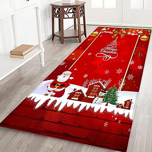 ZOKBOM Weihnachtsteppich, Läufer, 60 x 180 cm, Frohe Weihnachten, Flanell, Bodenmatte für Schlafzimmer, Wohnzimmer, Küche, rutschfeste Fußmatte für den Eingang von ZOKBOM