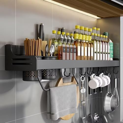 ZOKT Gewürzregal Küche Ohne Bohren, Gewürzregal Wand, Gewürzhalter Organizer Hängend, Gewürzregal Hängend, Hängend Spice Rack, Küchenregal Wand, Schwarz, 50cm von ZOKT