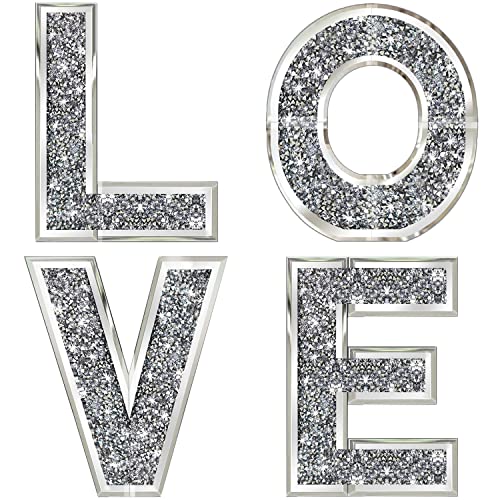 ZOLAPI 4 Stück unabhängige Buchstaben Love.Glam Crystal Diamond Letters.Silver Mirror Glass Home Decoration for Wall, Fireplace, Bookshelf and Table von ZOLAPI