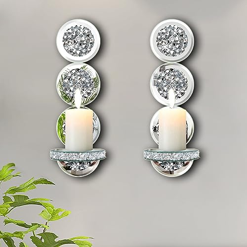 ZOLAPI Crystal Crush Diamant-Kerzenleuchter, wunderschöne Silberne verspiegelte Wandleuchter, runde Kerzenhalter, Glas-Wanddekorationen für Heimdekoration, Wohnzimmer, Esszimmer, 2 Stück ZOLAPI Crystal Crush Diamant-Kerzenleuchter, wunderschöne Silberne verspiegelte Wandleuchter, runde Kerzenhalter, Glas-Wanddekorationen für Heimdekoration, Wohnzimmer, Esszimmer, 2 Stück von ZOLAPI