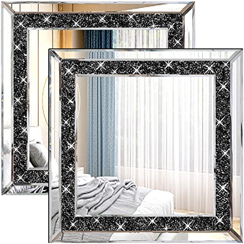 ZOLAPI Wandspiegel mit schwarzen Kristallsteinen und Strasssteinen, brillanter, handgespleißter Glasspiegel, Akzent-dekorativer Spiegel für Flur/Badezimmer/Schlafzimmer (30,5 x 30,5 cm) von ZOLAPI