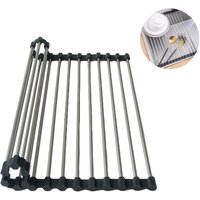 Aufrollbarer Geschirrabtropfer, Abtropfgestell für die Spüle, Tragbarer Geschirrabtropfer aus Edelstahl, Multifunktionaler Küchenorganizer (Grau Aufrollbarer Geschirrabtropfer, Abtropfgestell für die Spüle, Tragbarer Geschirrabtropfer aus Edelstahl, Multifunktionaler Küchenorganizer (Grau von ZOLGINAH