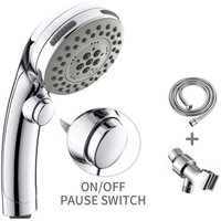 Chrom-Handbrause mit 5 Strahlarten und One-Touch-Wasserstopp-Taste für Bad und Whirlpool (silber) von ZOLGINAH