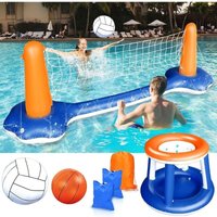 Ineasicer Aufblasbares Volleyball-Set – Aufblasbares Volleyball-Poolspielzeug mit Basketballkorb Volleyballnetz Zwei Bälle Schwimmspiel für Kinder von ZOLGINAH
