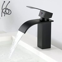 Ineasicer Moderner schwarzer Wasserfall-Waschtischhahn, eleganter Design-Badezimmerhahn, Messing-Badezimmermischbatterie, heißes und kaltes Wasser von ZOLGINAH