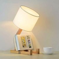 Ineasicer Roboter-Nachttischlampe, kreative Tischlampen mit verstellbarem Holzsockel, moderne Schreibtischlampe fürs Wohnzimmer, E27 mit Stoffschirm, von ZOLGINAH
