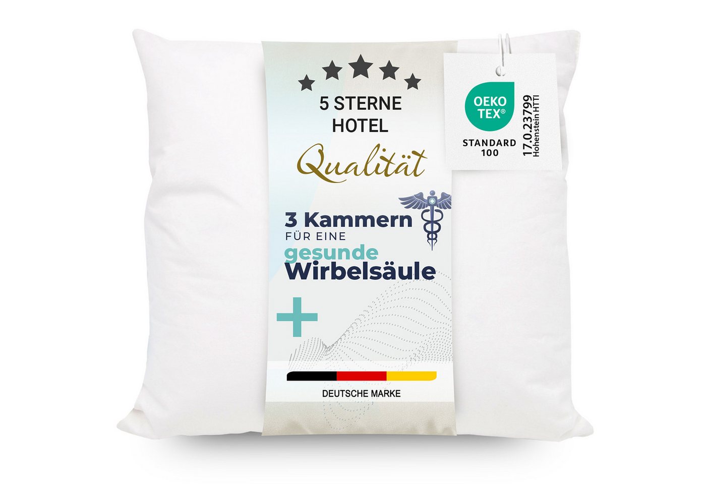 ZOLLNER Kopfkissen, Füllung: 90% Daunen, 10% Federn, Seitenschläfer, Rückenschläfer, 40 x 40 cm, 100% Baumwolle, vom Hotelwäschespezialisten von ZOLLNER