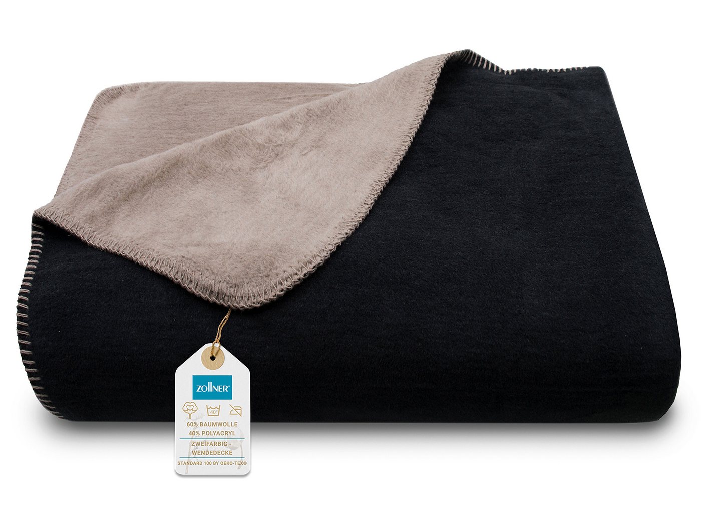 Wohndecke, ZOLLNER, 150 x 200 cm, 60% Baumwolle, 40% Polyacryl, Wendeoptik von ZOLLNER