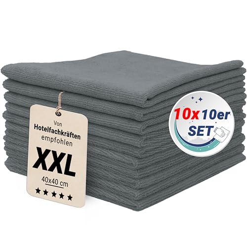 ZOLLNER 100er Set Mikrofasertücher für streifenfreien Glanz - flusenfreie und saugstarke Reinigungstücher - waschbar bis 60°C - 40x40cm in grau - Hotelqualität ZOLLNER 100er Set Mikrofasertücher für streifenfreien Glanz - flusenfreie und saugstarke Reinigungstücher - waschbar bis 60°C - 40x40cm in grau - Hotelqualität von ZOLLNER
