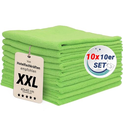 ZOLLNER 100er Set Mikrofasertücher für streifenfreien Glanz - flusenfreie und saugstarke Reinigungstücher - waschbar bis 60°C - 40x40cm in grün - Hotelqualität ZOLLNER 100er Set Mikrofasertücher für streifenfreien Glanz - flusenfreie und saugstarke Reinigungstücher - waschbar bis 60°C - 40x40cm in grün - Hotelqualität von ZOLLNER