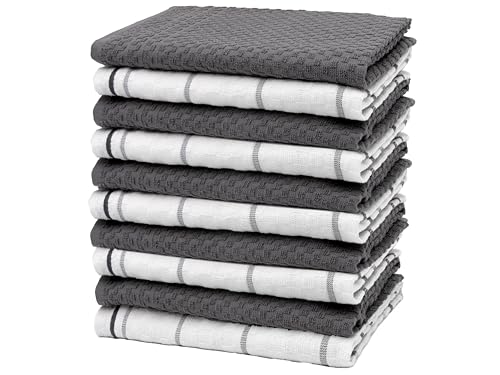 ZOLLNER 10er Set Geschirrtücher Baumwolle in 45x60 cm - saugstarke und langlebige Küchentücher - waschbar bis 60°C – in weiß und grau - Gastronomiequalität - Oeko Tex® Zertifiziert von ZOLLNER