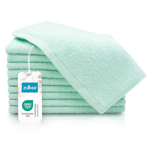 ZOLLNER 10er Set Gästehandtücher - kleine und Flauschige Handtücher in 30x50 cm - waschbar bis 60°C - Baumwolle - in Mint - Hotelqualität - Oeko Tex® Zertifiziert von ZOLLNER