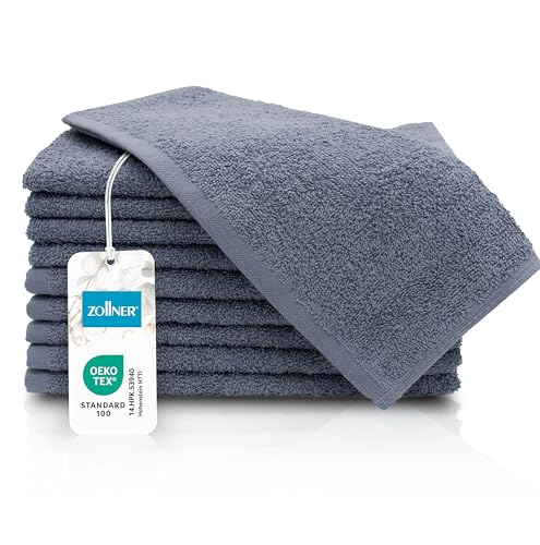 ZOLLNER 10er Set Gästehandtücher - kleine und Flauschige Handtücher in 30x50 cm - waschbar bis 60°C - Baumwolle - in grau - Hotelqualität - Oeko Tex® Zertifiziert von ZOLLNER