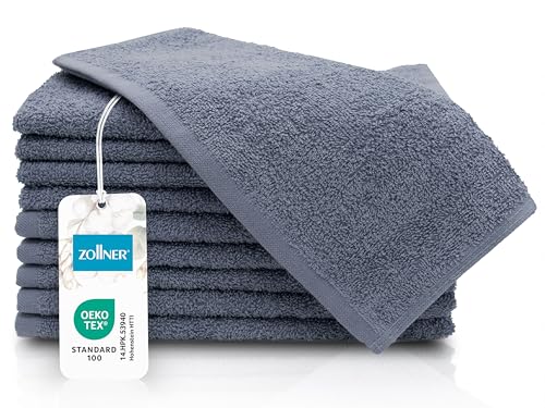 ZOLLNER 10er Set Gästehandtücher - kleine und Flauschige Handtücher in 30x50 cm - waschbar bis 60°C - Baumwolle - in grau - Hotelqualität - Oeko Tex® Zertifiziert von ZOLLNER