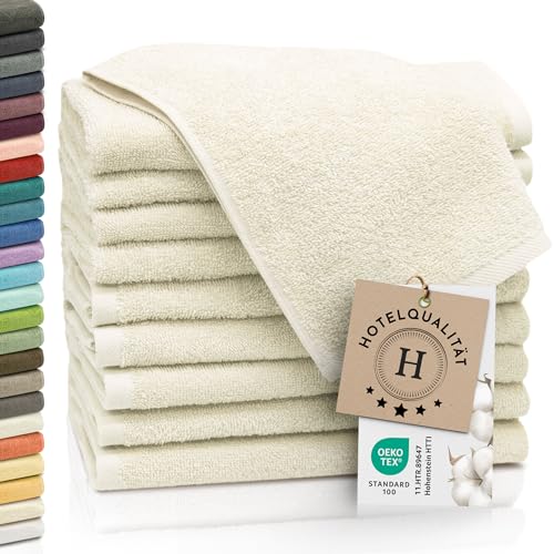 ZOLLNER 10er Set Gästehandtücher - weiche und saugstarke Handtücher - waschbar bis 95°C - Baumwolle - 30x50 cm in beige von ZOLLNER
