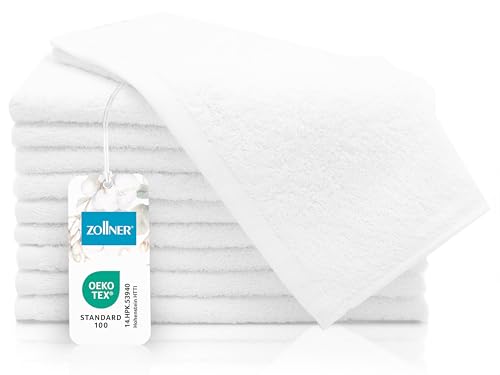 ZOLLNER 10er Set Gästehandtücher - kleine und Flauschige Handtücher in 30x50 cm - waschbar bis 95°C - Baumwolle - in weiß - Hotelqualität - Oeko Tex® Zertifiziert von ZOLLNER