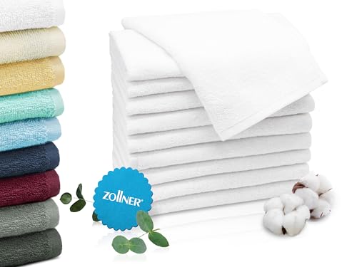ZOLLNER 10er Set Gästehandtücher in 30x50 cm - saugstarke und weiche Gästetücher in weiß - mit praktischem Aufhänger - waschbar bis 95°C - Baumwolle - Hotelqualität von ZOLLNER
