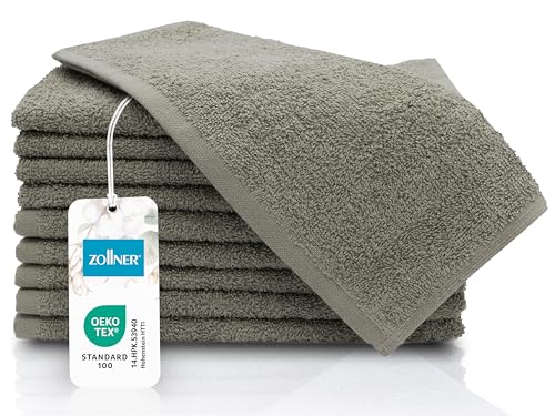 ZOLLNER 10er Set Gästehandtücher - kleine und Flauschige Handtücher in 30x50 cm - waschbar bis 60°C - Baumwolle - in Taupe - Hotelqualität - Oeko Tex® Zertifiziert von ZOLLNER