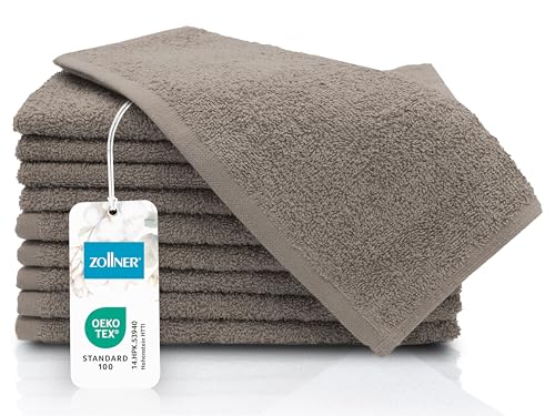 ZOLLNER 10er Set Gästehandtücher - kleine und Flauschige Handtücher in 30x50 cm - waschbar bis 60°C - Baumwolle - in Fango - Hotelqualität - Oeko Tex® Zertifiziert von ZOLLNER