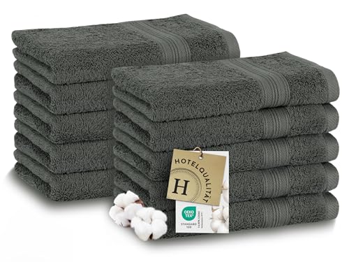 ZOLLNER 10er Set Gästetücher in 30x50 cm - besonders weiche und saugstarke Handtücher in grau - mit praktischem Aufhänger - waschbar bis 60°C - Baumwolle - Hotelqualität von ZOLLNER