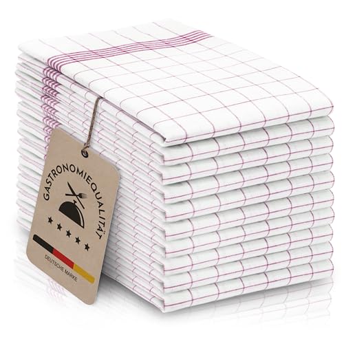 ZOLLNER 10er Set Geschirrtücher Baumwolle in 50x70 cm - super saugstarke und langlebige Küchentücher - waschbar bis 95°C – in rot weiß kariert - Gastronomiequalität - Oeko Tex® Zertifiziert von ZOLLNER