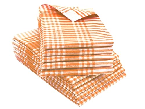 ZOLLNER 10er Set Geschirrtücher - Baumwolle in 50x70 cm - saugstarke und robuste Küchentücher - waschbar bis 60°C – in orange weiß kariert - Gastronomiequalität - Oeko Tex® Zertifiziert von ZOLLNER