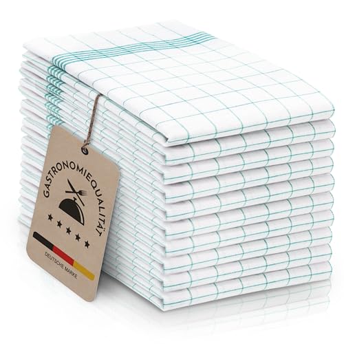 ZOLLNER 10er Set Geschirrtücher Baumwolle in 50x70 cm - super saugstarke und langlebige Küchentücher - waschbar bis 95°C – in türkis weiß kariert - Gastronomiequalität - Oeko Tex® Zertifiziert von ZOLLNER