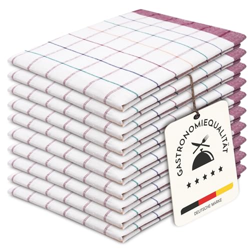 ZOLLNER 10er Set Geschirrtücher Baumwolle in 50x70 cm - saugstarke und langlebige Küchentücher - waschbar bis 60°C – in rot kariert - Gastronomiequalität - Oeko Tex® Zertifiziert von ZOLLNER