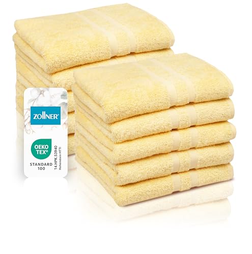 ZOLLNER 10er Set Handtücher, kleine Duschtücher, 50x100 cm, Baumwolle, gelb von ZOLLNER