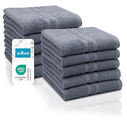 ZOLLNER 10er Set Handtücher, kleine Duschtücher, 50x100 cm, Baumwolle, grau von ZOLLNER
