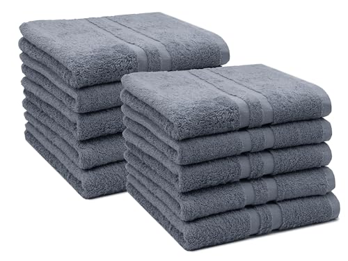 ZOLLNER 10er Set Handtücher in 50x100 cm - Flauschige Duschtücher aus Baumwolle - mit moderner Streifenbordüre - bis 60°C waschbar - mit praktischem Aufhänger - in grau - Hotelqualität ZOLLNER 10er Set Handtücher in 50x100 cm - Flauschige Duschtücher aus Baumwolle - mit moderner Streifenbordüre - bis 60°C waschbar - mit praktischem Aufhänger - in grau - Hotelqualität von ZOLLNER