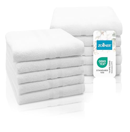 ZOLLNER 10er Set Handtücher, kleine Duschtücher, 50x100 cm, Baumwolle, weiß von ZOLLNER