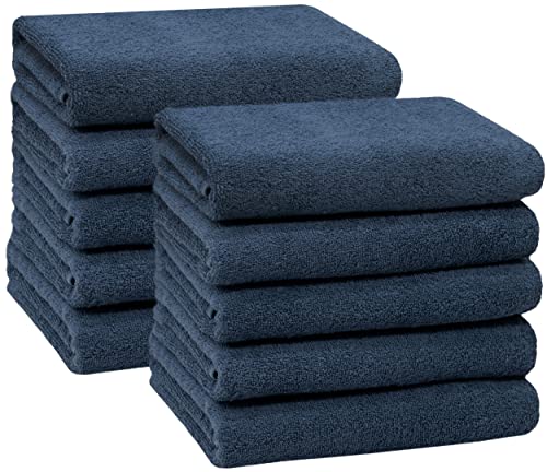 ZOLLNER 10er Set Handtücher in 50x100 cm - saugstarke und weiche Duschtücher in dunkelblau - mit praktischem Aufhänger - waschbar bis 60°C - Baumwolle - Hotelqualität von ZOLLNER