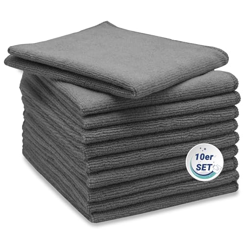 ZOLLNER 10er Set Mikrofasertücher für streifenfreien Glanz - flusenfreie und saugstarke Reinigungstücher - waschbar bis 60°C - 32x32cm in grau - Hotelqualität ZOLLNER 10er Set Mikrofasertücher für streifenfreien Glanz - flusenfreie und saugstarke Reinigungstücher - waschbar bis 60°C - 32x32cm in grau - Hotelqualität von ZOLLNER