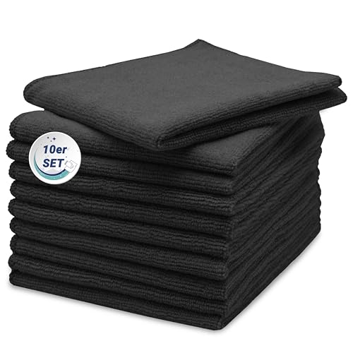 ZOLLNER 10er Set Mikrofasertücher für streifenfreien Glanz - flusenfreie und saugstarke Reinigungstücher - waschbar bis 60°C - 40x40cm in schwarz - Hotelqualität von ZOLLNER