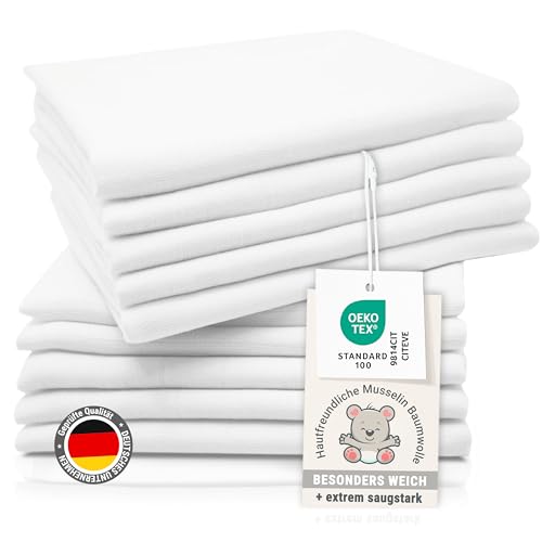 ZOLLNER 10er Set Musselin Spucktücher in 70x70 cm aus Baumwolle - hautfreundliche Mulltücher - besonders weich und extrem saugstark - waschbar bis 95°C - in weiß ZOLLNER 10er Set Musselin Spucktücher in 70x70 cm aus Baumwolle - hautfreundliche Mulltücher - besonders weich und extrem saugstark - waschbar bis 95°C - in weiß von ZOLLNER