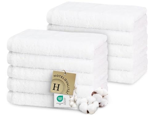 ZOLLNER 10er Set Premium Gästetücher in 30x50 cm - extrem saugstarke und weiche Handtücher in weiß - hochwertiger Saum - waschbar bis 95°C - Baumwolle - Hotelqualität - Oeko Tex® Zertifiziert von ZOLLNER