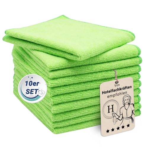 ZOLLNER 10er Set Mikrofasertücher für streifenfreien Glanz - flusenfreie und saugstarke Reinigungstücher - waschbar bis 60°C - 32x32cm in grün - Hotelqualität ZOLLNER 10er Set Mikrofasertücher für streifenfreien Glanz - flusenfreie und saugstarke Reinigungstücher - waschbar bis 60°C - 32x32cm in grün - Hotelqualität von ZOLLNER