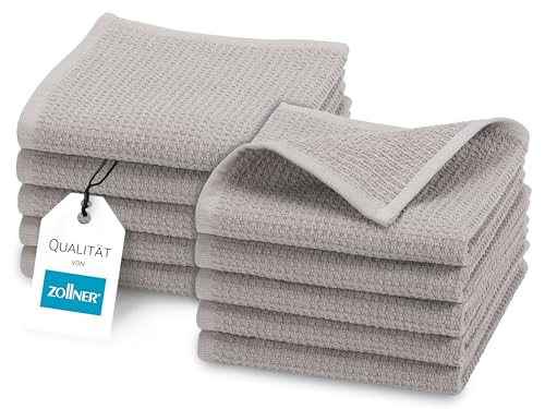 ZOLLNER 10er Set Seiftücher in 30x30 cm - langlebige Handtücher in grau - mit praktischem Aufhänger - Zeitloses Waffelmuster - waschbar bis 95°C - Baumwolle - Hotelqualität von ZOLLNER