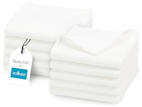 ZOLLNER 10er Set Seiftücher in 30x30 cm - langlebige Handtücher in weiß - mit praktischem Aufhänger - Zeitloses Waffelmuster - waschbar bis 95°C - Baumwolle - Hotelqualität von ZOLLNER