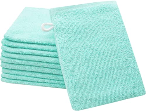 ZOLLNER 10er Set Waschhandschuhe in 16x21 cm - saugstarke und weiche Waschlappen in Mint - mit praktischem Aufhänger - waschbar bis 60°C - Baumwolle - Hotelqualität von ZOLLNER