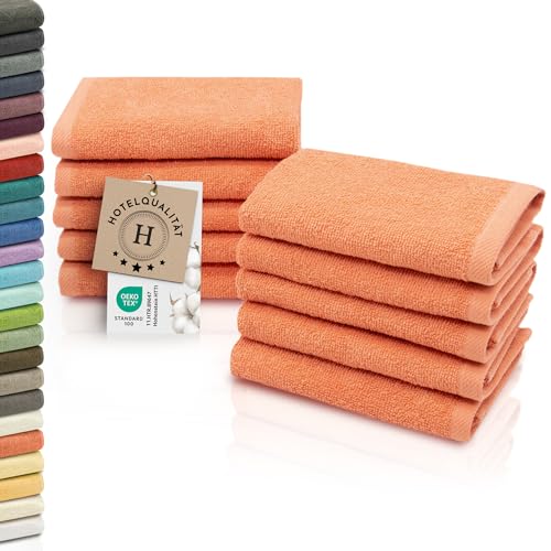 ZOLLNER 10er Set Seiftücher - weiche und saugstarke Waschlappen - waschbar bis 95°C - Baumwolle - 30x30 cm in orange von ZOLLNER