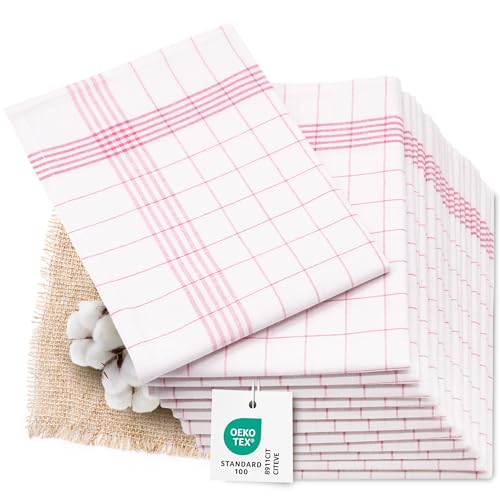 ZOLLNER 12er Set Geschirrtücher Halbleinen in 60x80 cm - super saugstarke und fusselfreie Küchentücher – waschbar bis 95°C – in rot weiß kariert - Gastronomiequalität - Oeko Tex® Zertifiziert von ZOLLNER