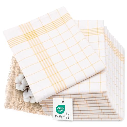 ZOLLNER 12er Set Geschirrtücher Halbleinen in 50x70 cm - super saugstarke und fusselfreie Küchentücher – waschbar bis 95°C – in gelb weiß kariert - Gastronomiequalität - Oeko Tex® Zertifiziert von ZOLLNER