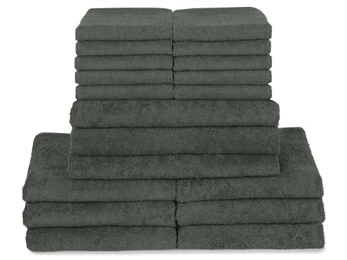 ZOLLNER 19tlg. Handtuch Set aus 10x Gästehandtücher (ca. 30x50 cm), 6X Handtücher (ca. 50x100 cm), 3X Duschtücher (ca. 70x140 cm), weich und saugstark, waschbar bis 60°C, Baumwolle, anthrazit von ZOLLNER