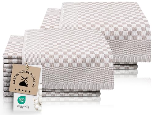 ZOLLNER 20er Set Geschirrtücher Baumwolle in 46x70 cm - super saugstarke und robuste Küchentücher – waschbar bis 60°C – in braun kariert - Gastronomiequalität - Oeko Tex® Zertifiziert von ZOLLNER