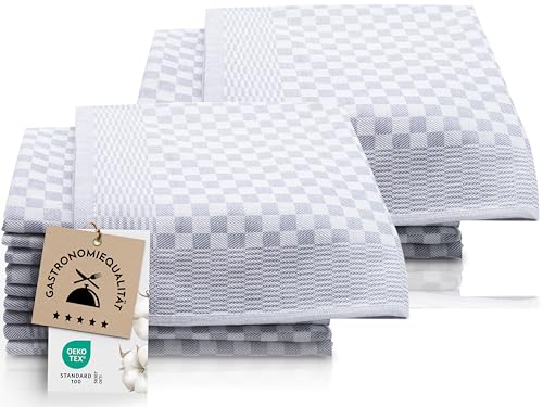 ZOLLNER 20er Set Geschirrtücher Baumwolle in 46x70 cm - super saugstarke und robuste Küchentücher – waschbar bis 60°C – in grau kariert - Gastronomiequalität - Oeko Tex® Zertifiziert von ZOLLNER