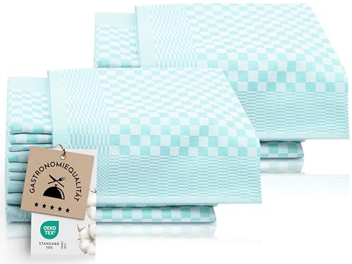 ZOLLNER 20er Set Geschirrtücher Baumwolle in 46x70 cm - super saugstarke und robuste Küchentücher – waschbar bis 60°C – in Mint kariert - Gastronomiequalität - Oeko Tex® Zertifiziert von ZOLLNER