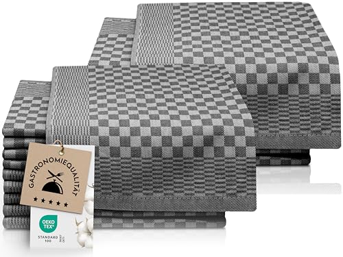 ZOLLNER 20er Set Geschirrtücher Baumwolle in 46x70 cm - super saugstarke und robuste Küchentücher – waschbar bis 60°C – in schwarz kariert - Gastronomiequalität - Oeko Tex® Zertifiziert von ZOLLNER