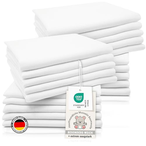 ZOLLNER 20er Set Musselin Spucktücher in 80x80 cm aus Baumwolle - hautfreundliche Mulltücher - besonders weich und extrem saugstark - waschbar bis 95°C - in weiß ZOLLNER 20er Set Musselin Spucktücher in 80x80 cm aus Baumwolle - hautfreundliche Mulltücher - besonders weich und extrem saugstark - waschbar bis 95°C - in weiß von ZOLLNER